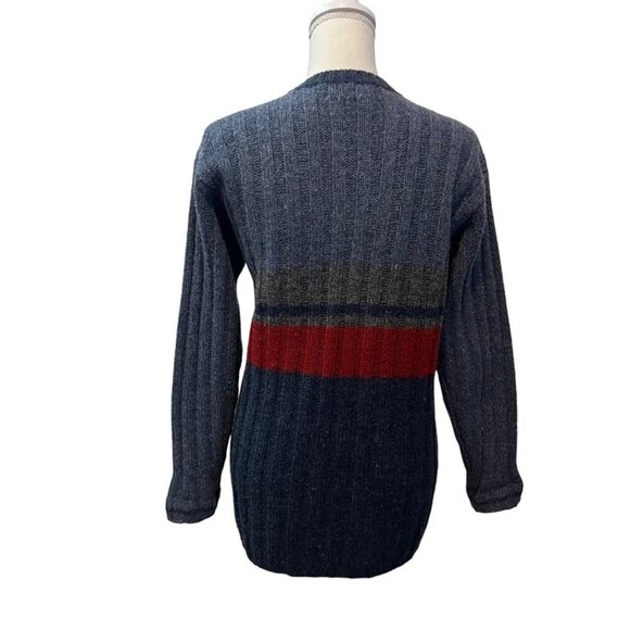 Mac & Jac Gray & Blue Striped Rib Knit Wool Cardigan Sweater Coat Size Small - Picture 5 of 10